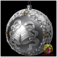 Серебряный ёлочный шар Рождественский звон. Серебро 925 пробы. Диаметр 8 см. Россия Подарочная упаковка.