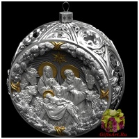 Серебряный ёлочный шар Рождество. Серебро 925 пробы. Диаметр 8 см. Россия Подарочная упаковка.