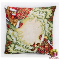 Наволочка гобеленовая новогодняя. Дед Мороз и Снегурочка. Размер 50х50 см.