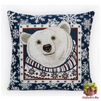 Наволочка гобеленовая новогодняя. Полярный медведь. Размер 50х50 см.
