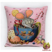 Наволочка гобеленовая новогодняя. Мышка-весельчак. Размер 50х50 см.