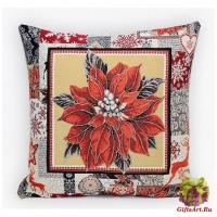 Наволочка гобеленовая новогодняя. Пуансетия. Размер 50х50 см.