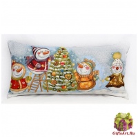 Наволочка гобеленовая новогодняя. Снеговики наряжают ёлку. Размер 65х35 см.