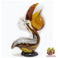 Пеликан. Стеклянная фигурка в стиле Мурано. Высота 26 см.