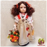 Немецкая фарфоровая кукла Модница с корзинкой цветов Ручная работа Высота 50 см. Германия RF-COLLECTION