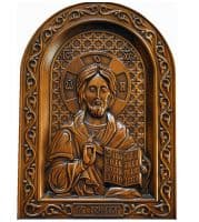 Икона Спаситель Спас Вседержитель резная деревянная икона Размер 25см х 36см. Ручная работа