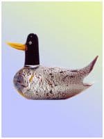 Уточка серебрянка. Стеклянная фигурка в стиле Мурано. Длина 24 см.