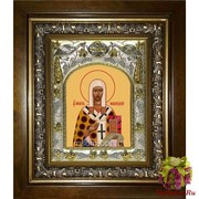 Икона освященная &quot;Никита ,епископ Новгородский святитель&quot;, 14x18 см, в деревянном киоте 20x24 см, 20x24 см