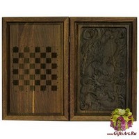 Резные объемные нарды+шашки дорожного размера из массива мореного дуба &quot;Дракон&quot;