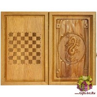 Резные объемные нарды+шашки дорожного размера из массива мореного дуба &quot;Дракон&quot;