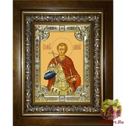 Икона освященная &quot;Димитрий Солунский великомученик (Дмитрий)&quot;, 18x24 см, со стразами, в деревянном киоте 24x30 см, 24x30 см