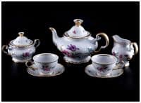 Чайный сервиз &quot;Мейсенский букет&quot; на 6 персон 15 предметов. Чехия