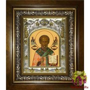 Икона освященная &quot;Николай чудотворец, архиепископ Мир Ликийских,святитель&quot;, 14x18 см, в деревянном киоте 20x24 см, 20x24 см