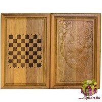 Резные объемные нарды+шашки дорожного размера из массива мореного дуба &quot;Пантера&quot;