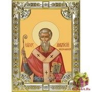 Икона освященная &quot;Амвросий Медиоланский святитель&quot;, дерево, серебро 925, 18x24 см, со стразами
