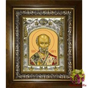 Икона освященная &quot;Николай чудотворец, архиепископ Мир Ликийских,святитель&quot;, 14x18 см, в деревянном киоте 20x24 см, 20x24 см