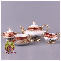 Чайный сервиз &quot;Красная охота&quot; на 6 персон 15 предметов. Чехия