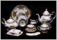 Чайный фарфоровый сервиз Golden Blatter Weimar Porcelain на 12 персон 55 предметов. Эксклюзивный фарфор