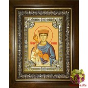 Икона освященная &quot;Иустиниан царь&quot;, 18x24 см, со стразами, в деревянном киоте 24x30 см, 24x30 см