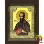 Икона освященная &quot;Павел&quot;, дерево, серебро 925, 18x24 см, со стразами, в деревянном киоте 24x30 см, 24x30 см