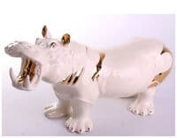 Бегемот большой белый с золотом. Скульптура керамика Ahura. Италия Длина 42 см