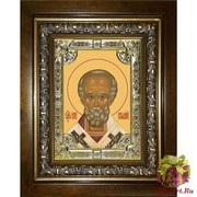 Икона освященная &quot;Николай чудотворец, архиепископ Мир Ликийских,святитель&quot;, 18x24 см, со стразами, в деревянном киоте 24x30 см, 24x30 см