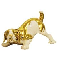 Щенок белый с золотом. Керамика Ahura. Длина 30 см Италия