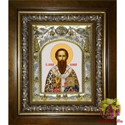 Икона освященная &quot;Василий Великий святитель&quot;, 14x18 см, в деревянном киоте 20x24 см, 20x24 см