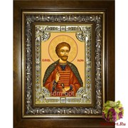 Икона освященная &quot;Бидзина мученик,князь Ксанский&quot;, 18x24 см, со стразами, в деревянном киоте 24x30 см, 24x30 см