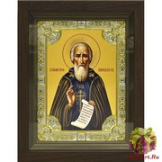 Икона освященная &quot;Сергий Радонежский&quot;, дерево, серебро 925, 18x24 см, со стразами, в деревянном киоте 24x30 см, 24x30 см