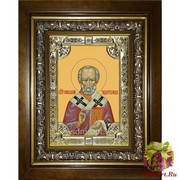 Икона освященная &quot;Николай чудотворец, архиепископ Мир Ликийских,святитель&quot;, 18x24 см, со стразами, в деревянном киоте 24x30 см, 24x30 см