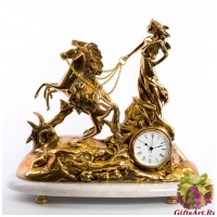 Каминные часы бронзовые с белым мрамором Виктория  Италия