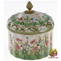 Сахарница конфетница. Фарфор и бронза. Декор Луговые цветы. Ручная работа. 16 см