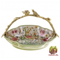 Конфетница. Фарфор и бронза. Декор Луговые цветы. Ручная работа. 18 см