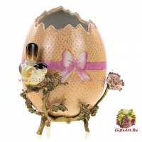 Яйцо пасхальное с птичкой розовое. Фарфор и бронза.Ручная работа. Высота 22 см