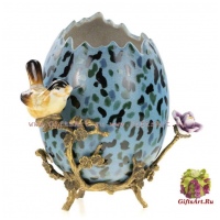 Яйцо пасхальное с птичкой синее. Фарфор и бронза.Ручная работа. Высота 22 см