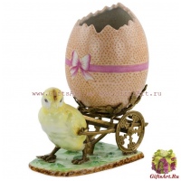 Яйцо пасхальное с цыплёнком розовое. Фарфор и бронза.Ручная работа. Высота 30 см