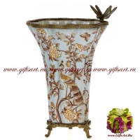 Ваза со стрекозой. Фарфор и бронза. Декор Павлин в саду-2. Ручная работа. 32 см