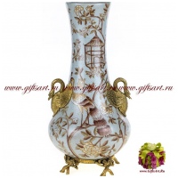 Ваза Лебеди. Фарфор и бронза. Декор Павлин в саду-2. Ручная работа. 41 см