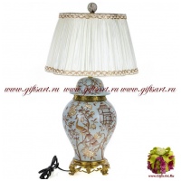 Лампа. Фарфор и бронза. Декор Павлин в саду-2. Ручная работа. Высота 50 см