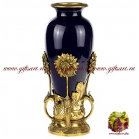 Ваза Подсолнухи. Декор Магия ночи. Фарфор и бронза. Ручная работа. 37 см