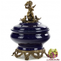 Вазочка конфетница. Фарфор и бронза. Декор Магия ночи. Ручная работа. Высота 22 см