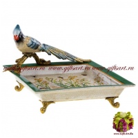Блюдо Золотой фазан. Фарфор и бронза. Декор Заливные луга. Ручная работа. Длина 21 см