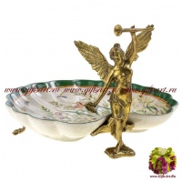 Блюдо Ника. Фарфор и бронза. Декор Заливные луга. Ручная работа. Длина 26см