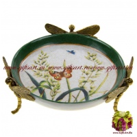 Блюдо для мелочи. Фарфор и бронза. Декор Заливные луга. Ручная работа. 13 см