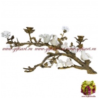 Подсвечник Птички на ветке. Фарфор и бронза. Белая коллекция. Ручная работа. Длина 44 см