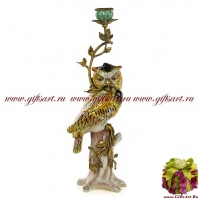 Подсвечник Филин. Фарфор и бронза. Золотистый. Ручная работа. Высота 43 см