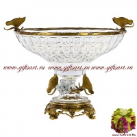 Ваза фруктовница. Стекло и бронза. Бабочки. Ручная работа. Длина 42 см