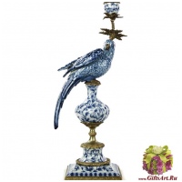 Подсвечник Ара. Фарфор и бронза. Левый. Коллекция Птица счастья. Ручная работа. 47 см