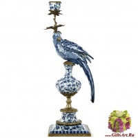 Подсвечник Ара. Фарфор и бронза. Правый. Коллекция Птица счастья. Ручная работа. 47 см